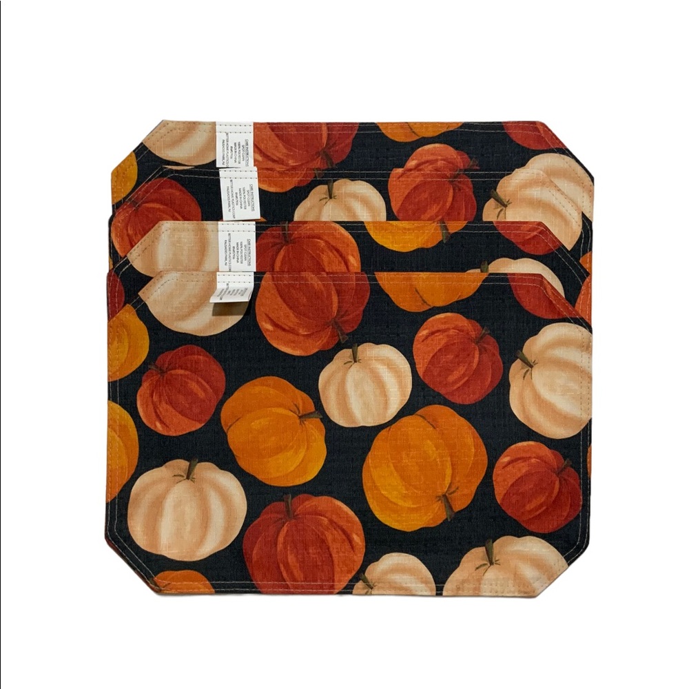 Pumpkin Linen Print Fabric Placemats Fall Autumn Halloween Seasons Set of 4 - Picture 4 of 11